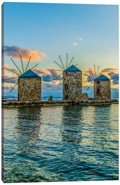 Windmills Of Chios Canvas Art Print - Watermill & Windmill Art