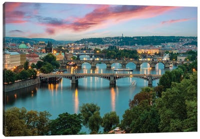 Prague Bridges Canvas Art Print - City Sunrise & Sunset Art