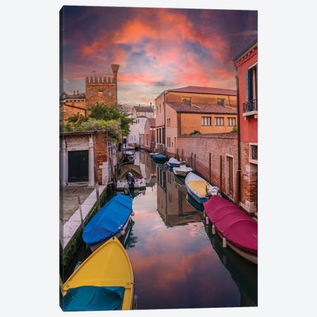 Canal Sunset In Venice Canvas Print #NEJ296} by Nejdet Duzen Canvas Print