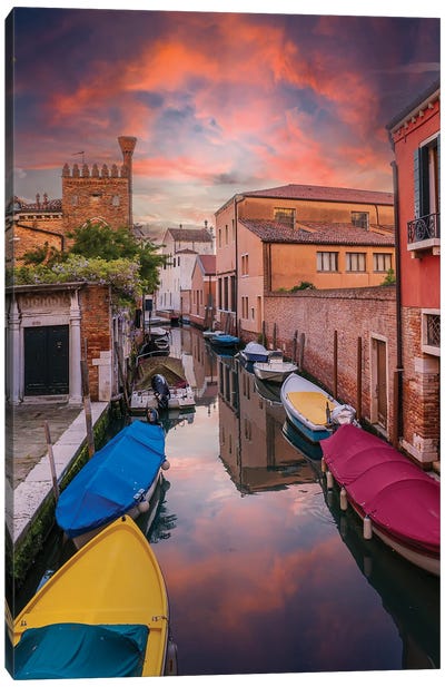 Canal Sunset In Venice Canvas Art Print - Nejdet Duzen