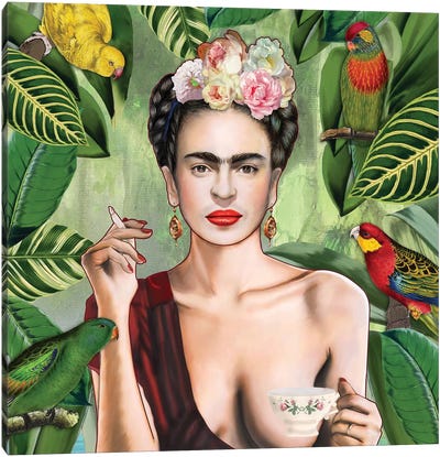 Frida Con Amigos Canvas Art Print - Plant Mom