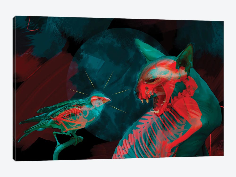 Cat and Bird, Double Exposure by Nettsch 1-piece Art Print