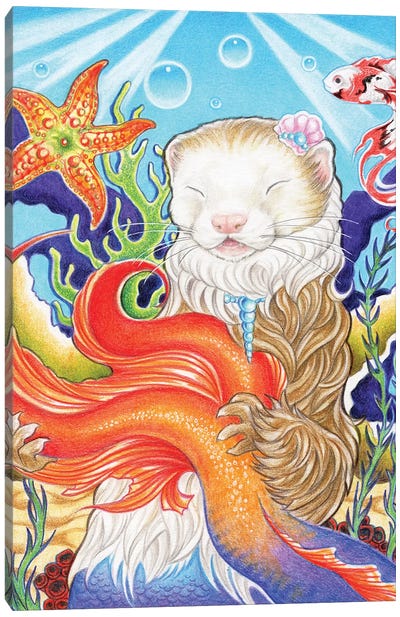 Ferret Mermaid Canvas Art Print - Natalie Ewert