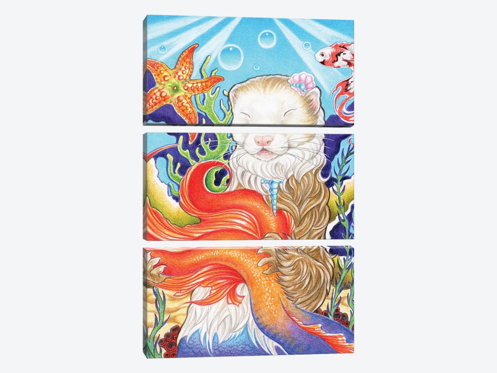 Ferret Mermaid by Natalie Ewert 3-piece Canvas Artwork