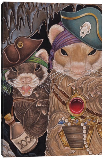 Ferret Pirate Treasure Canvas Art Print - Ferrets