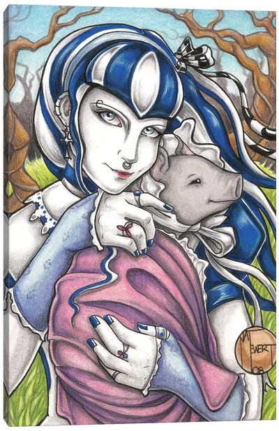 Goth Girl With Pig Canvas Art Print - Pig Art