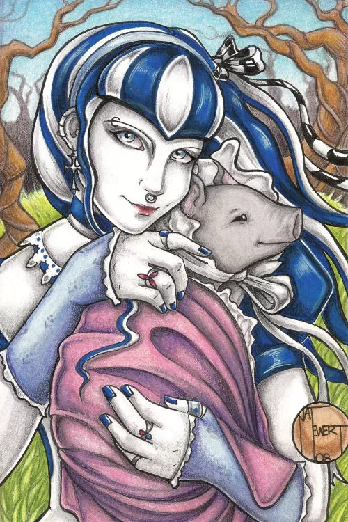 Goth Girl With Pig