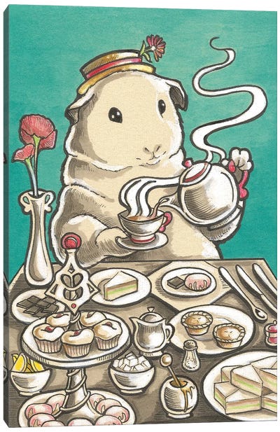 Guinea Pig High Tea Canvas Art Print - Tea Art
