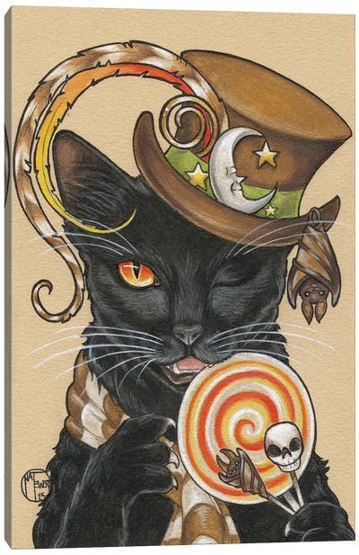 Halloween Cat With Lollipop Canvas Art Print - Halloween Art