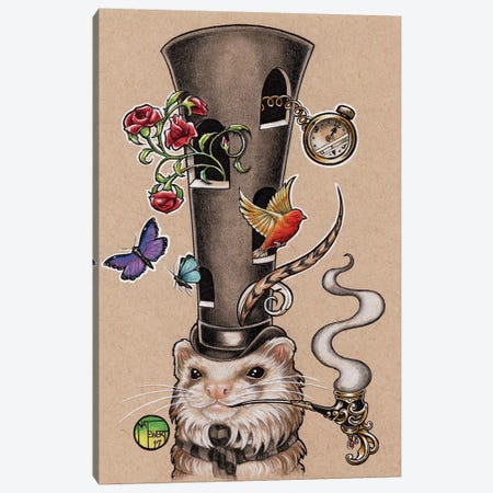 Tall Hat Ferret Canvas Print #NEW30} by Natalie Ewert Canvas Wall Art