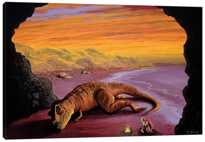 Rex And Relaxation Canvas Art Print - Prehistoric Animal Art