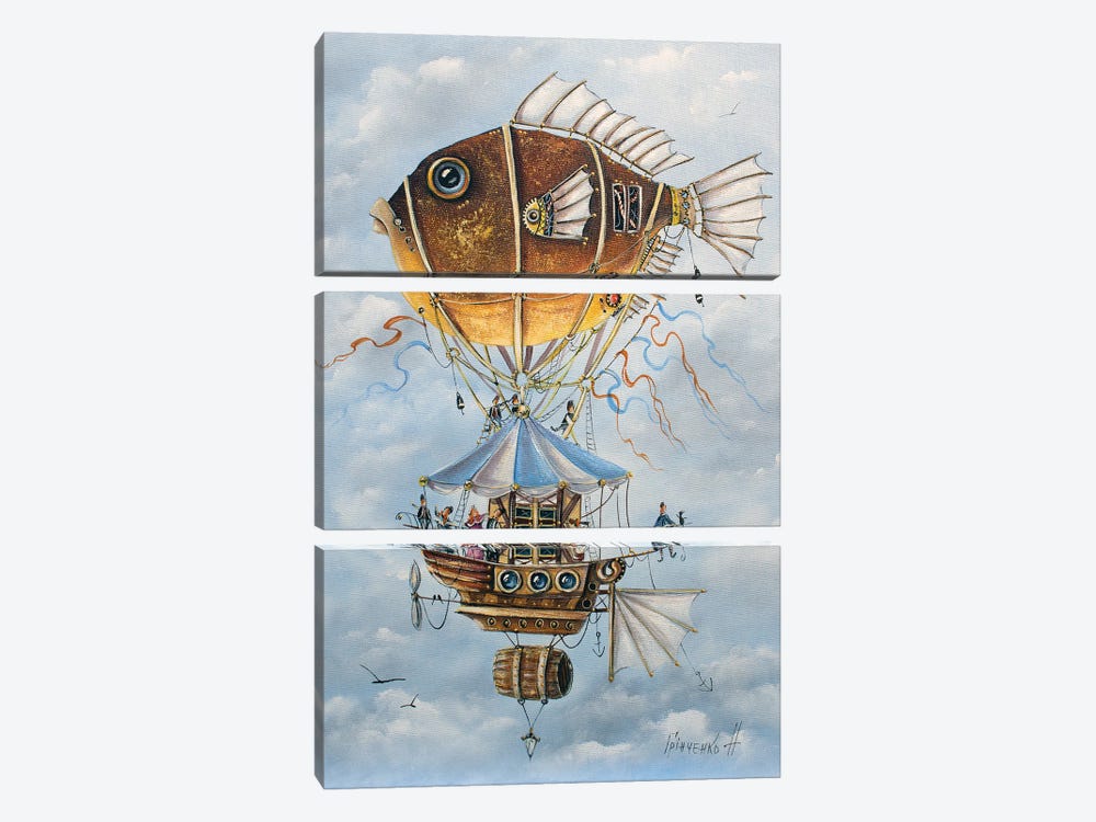 A Very Fun Trip On A Mechanical Fish by Natalia Grinchenko 3-piece Canvas Print