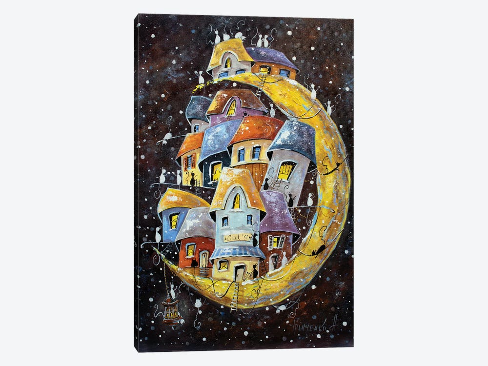 Snow Adventures In The Lunar City Of Cats by Natalia Grinchenko 1-piece Canvas Print