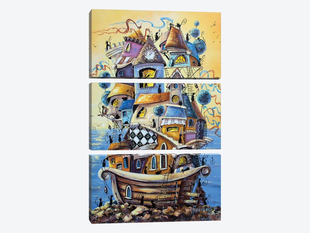 The City Of Cats Will Soon Be On A Cruise by Natalia Grinchenko 3-piece Canvas Artwork