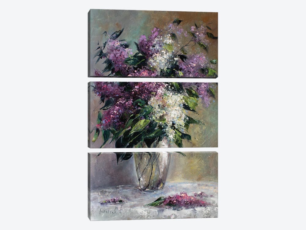 Bouquet Of Lilacs by Natalia Grinchenko 3-piece Canvas Art Print