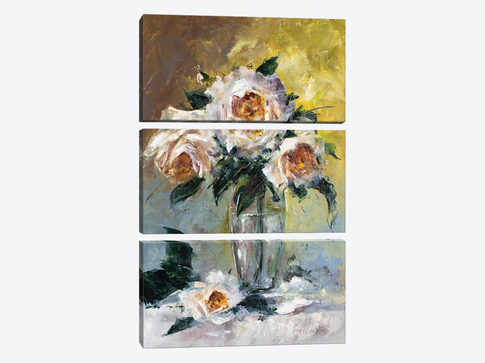 Bouquet Of White Roses by Natalia Grinchenko 3-piece Canvas Art Print