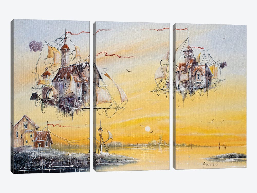 Flying Dutchmen In Golden Rays by Natalia Grinchenko 3-piece Canvas Wall Art