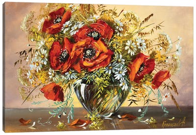 Poppies In A Summer Bouquet Canvas Art Print - Natalia Grinchenko