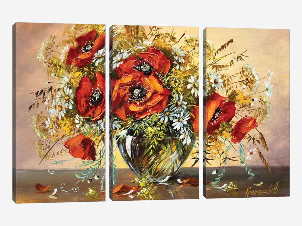 Poppies In A Summer Bouquet by Natalia Grinchenko 3-piece Art Print