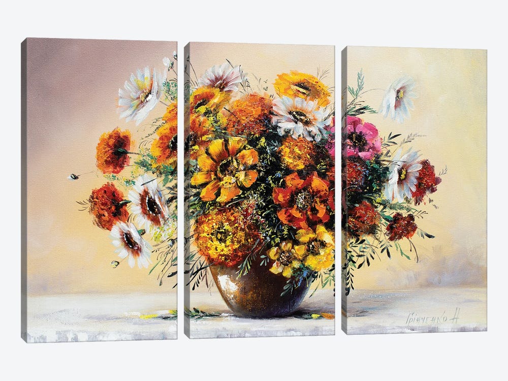 Summer Flowers In August by Natalia Grinchenko 3-piece Canvas Wall Art