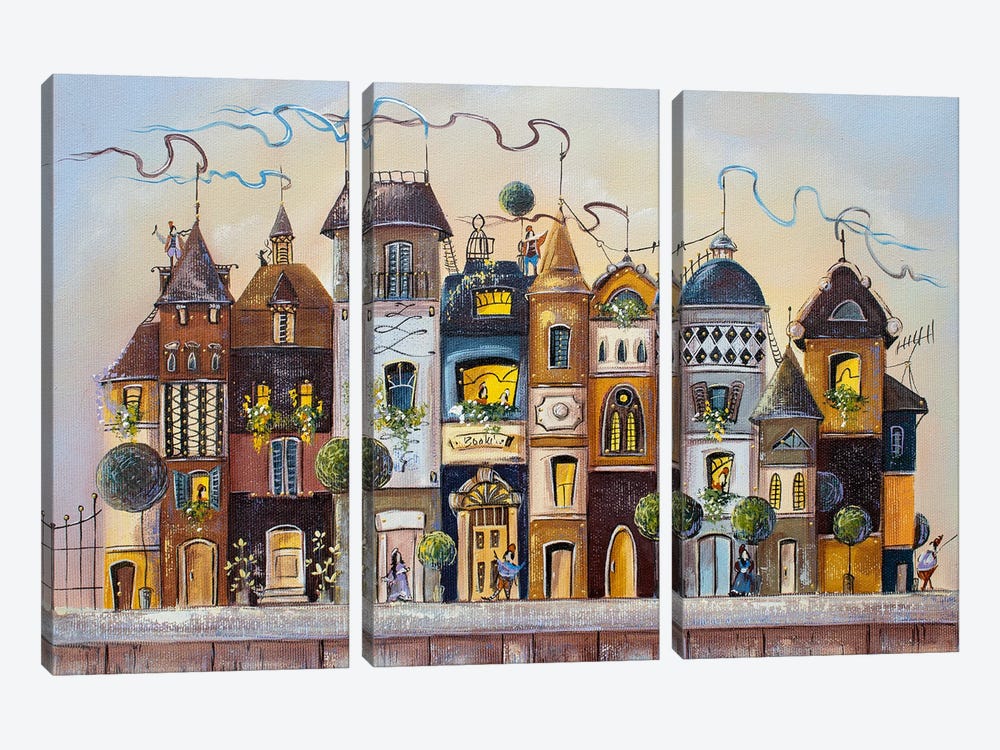 The City On The Bookshelf by Natalia Grinchenko 3-piece Canvas Art