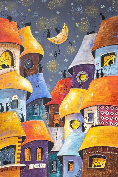 Fine Art Print: Golden Lullaby In Cat City by Natalia Grinchenko