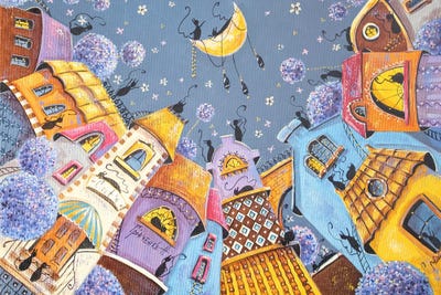 Lilac Lullaby In The City Of Cats by Natalia Grinchenko art print