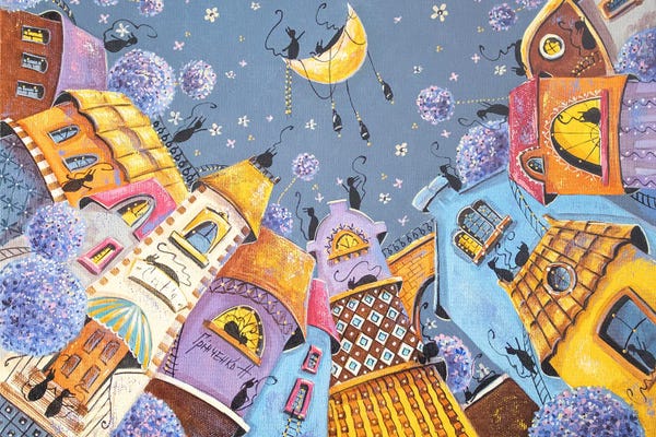 Fine Art Print: Lilac Lullaby In The City Of Cats by Natalia Grinchenko