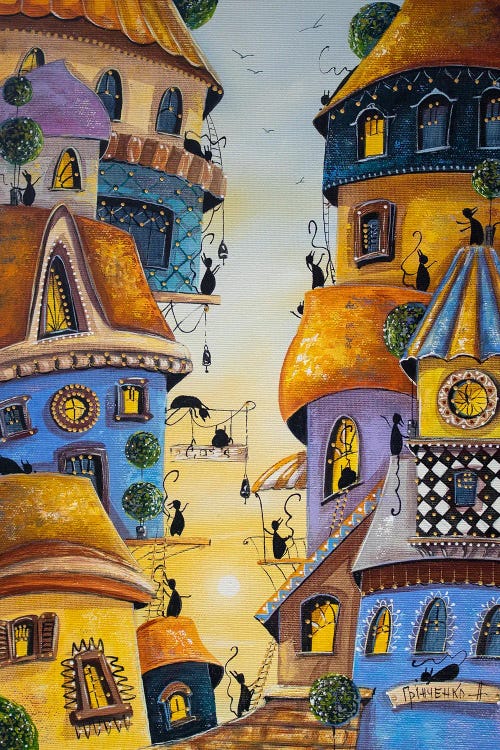 Sunny Cats In Cat City by Natalia Grinchenko wall art