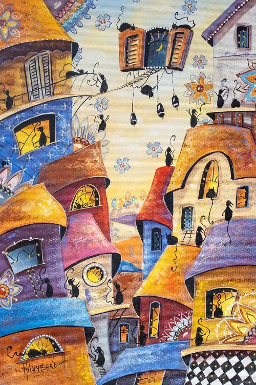 Window On The Night In The City Of Cats by Natalia Grinchenko wall art
