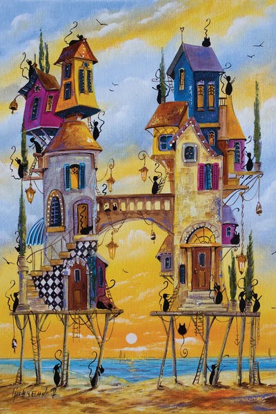 Natalia Grinchenko: Island City Of Cats At Dawn by Natalia Grinchenko
