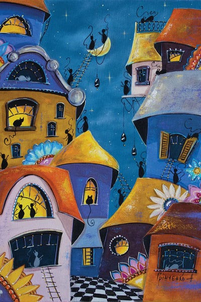 Natalia Grinchenko: Night Watch In Cat Town by Natalia Grinchenko