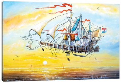 Flying Ship City Canvas Art Print - Natalia Grinchenko
