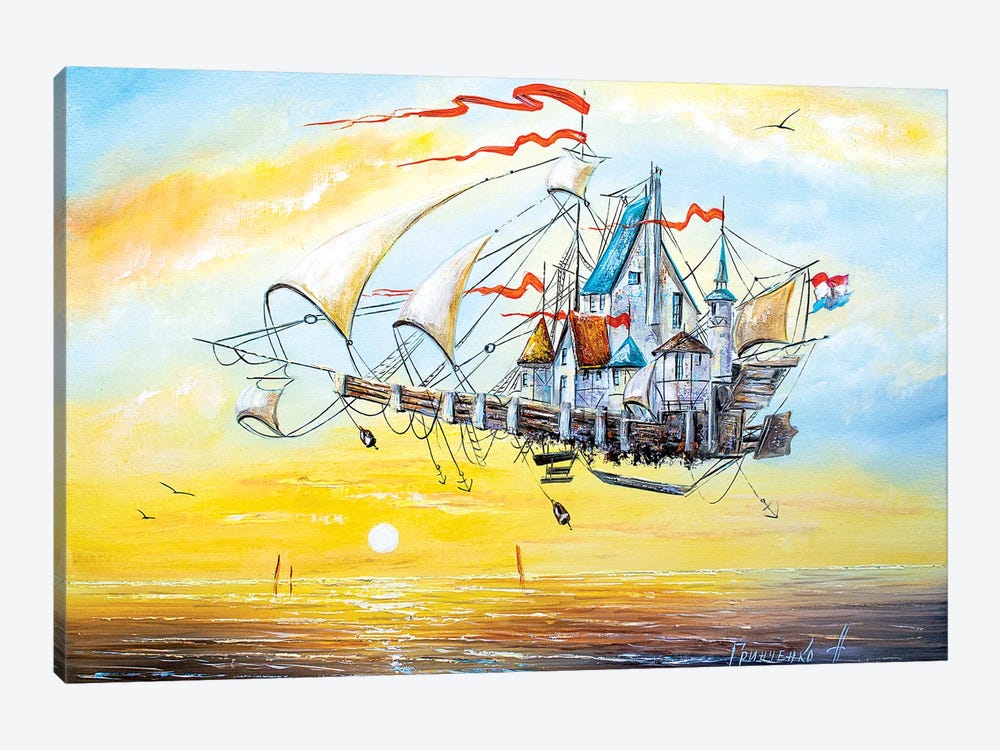Flying Ship City by Natalia Grinchenko 1-piece Canvas Print