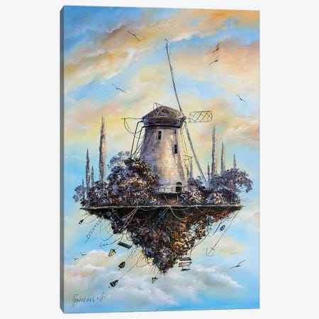 Flying Windmill Canvas Print #NGR18} by Natalia Grinchenko Canvas Wall Art