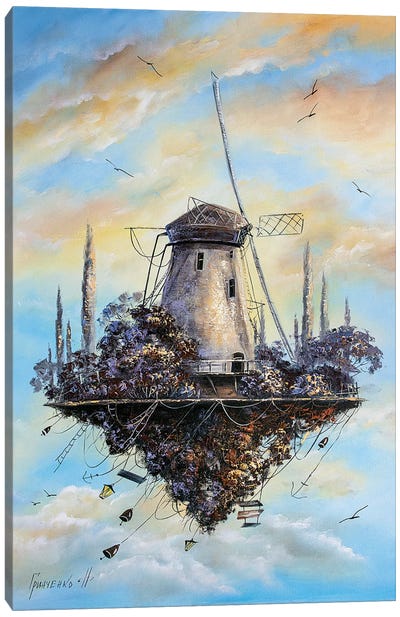 Flying Windmill Canvas Art Print - Watermill & Windmill Art