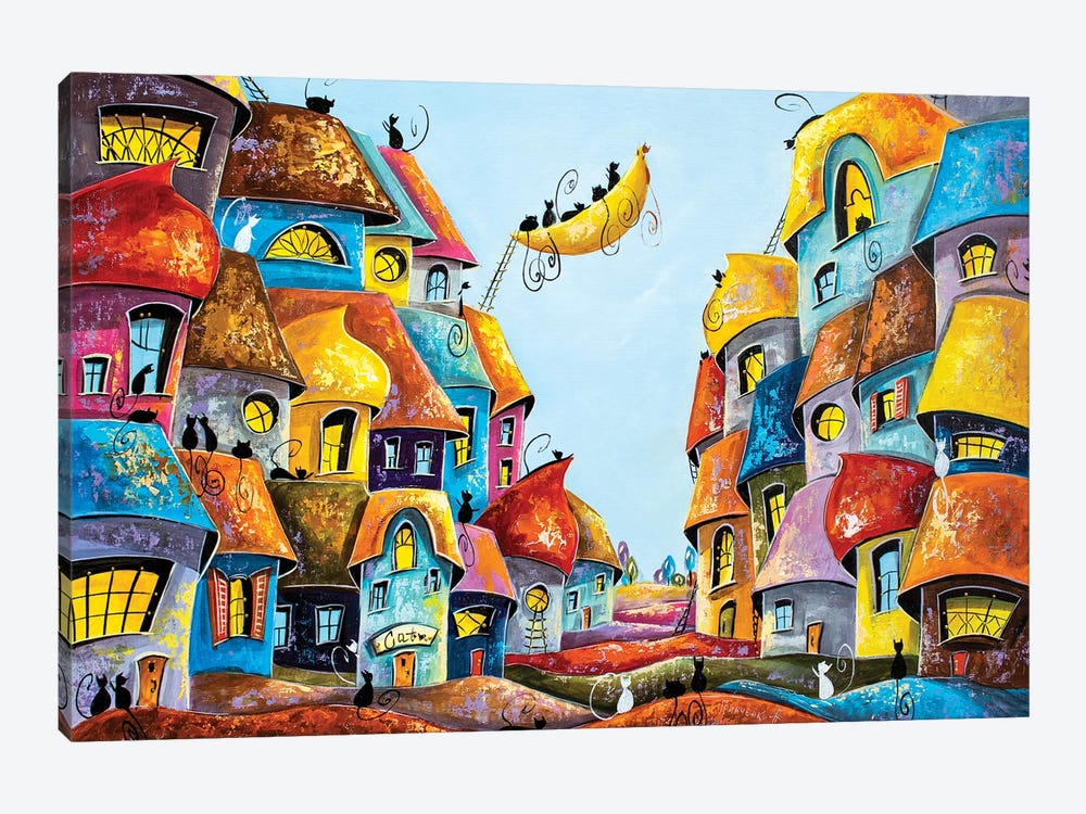 Interesting Stories In The City Of Cats by Natalia Grinchenko 1-piece Canvas Artwork