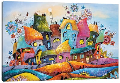 The Most Blooming And Colorful City Of Cats Canvas Art Print - Natalia Grinchenko