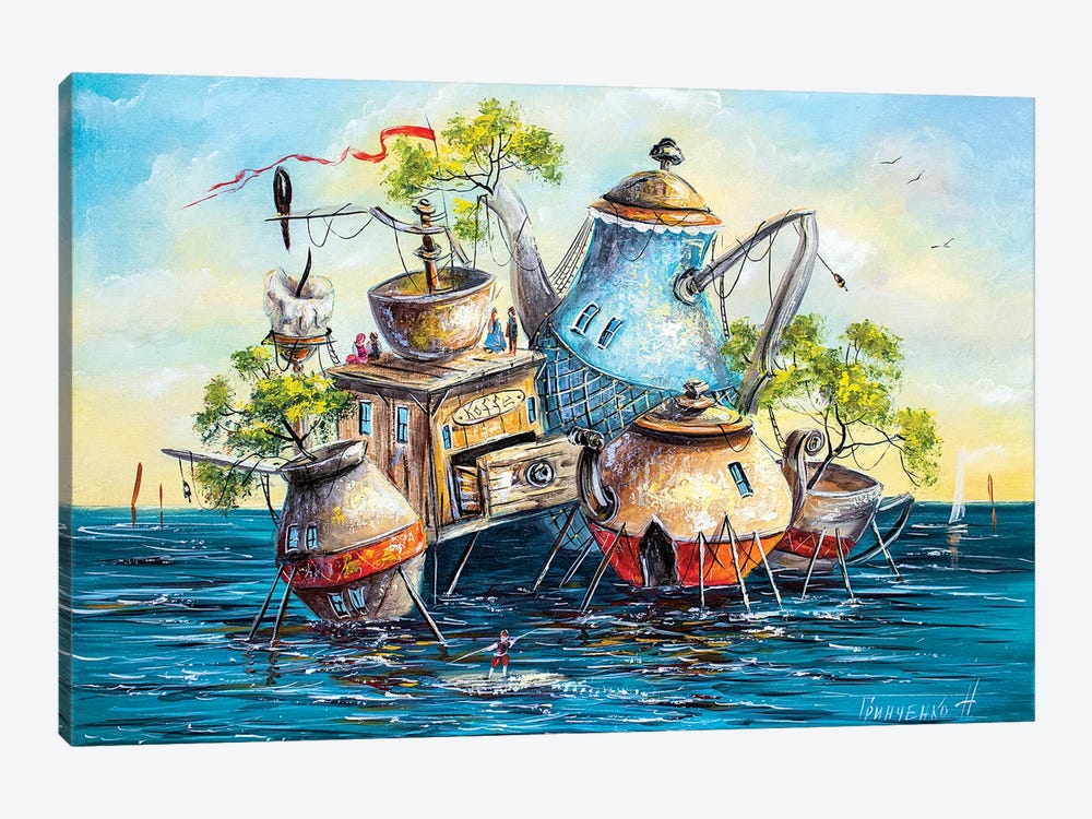 Visiting Coffeemakers by Natalia Grinchenko 1-piece Canvas Print