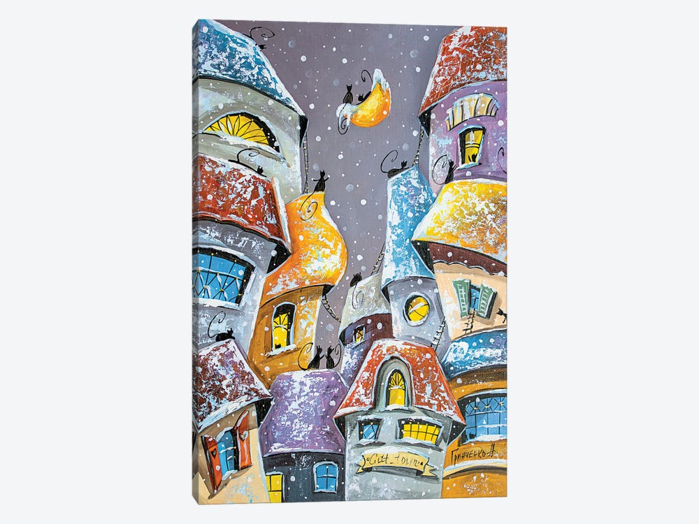 Winter Fun In The City Of Cats by Natalia Grinchenko 1-piece Canvas Wall Art