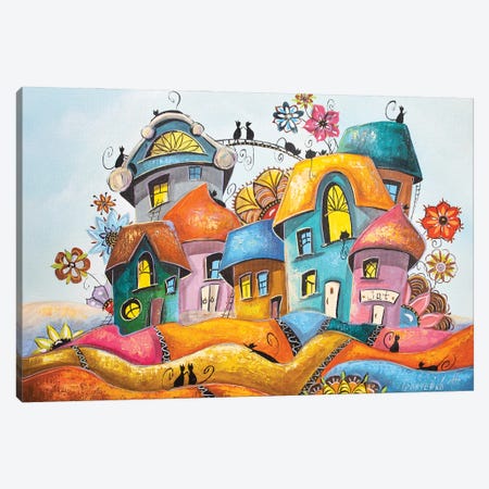 Blooming City Of Cats Canvas Print #NGR3} by Natalia Grinchenko Canvas Artwork