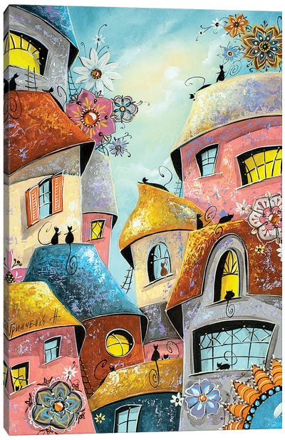 Flower Mood In The City Of Cats Canvas Art Print - Natalia Grinchenko