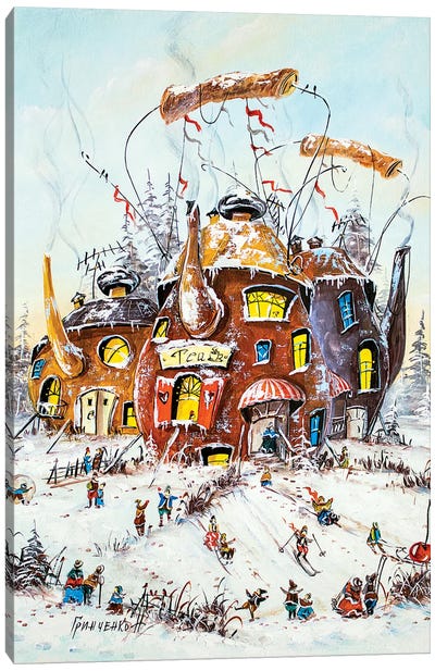 Winter Activities In The Tea Canvas Art Print - Skiing Art