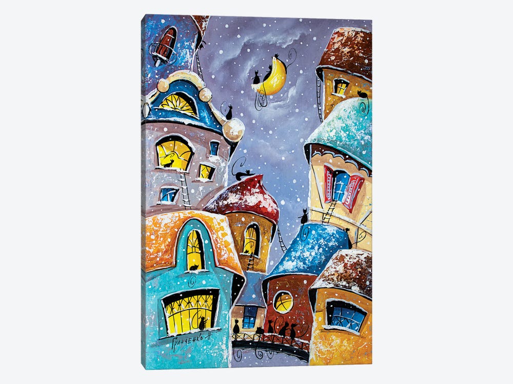 Winter Night In The City Of Cats by Natalia Grinchenko 1-piece Canvas Art Print