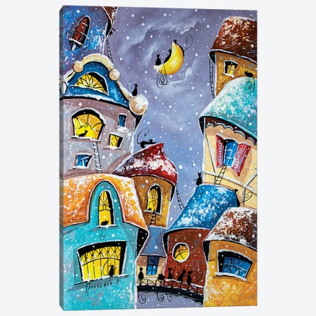 Winter Night In The City Of Cats Canvas Print #NGR48} by Natalia Grinchenko Canvas Art Print