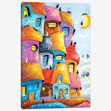 City of cats in the moonlight Canvas Print #NGR57} by Natalia Grinchenko Art Print