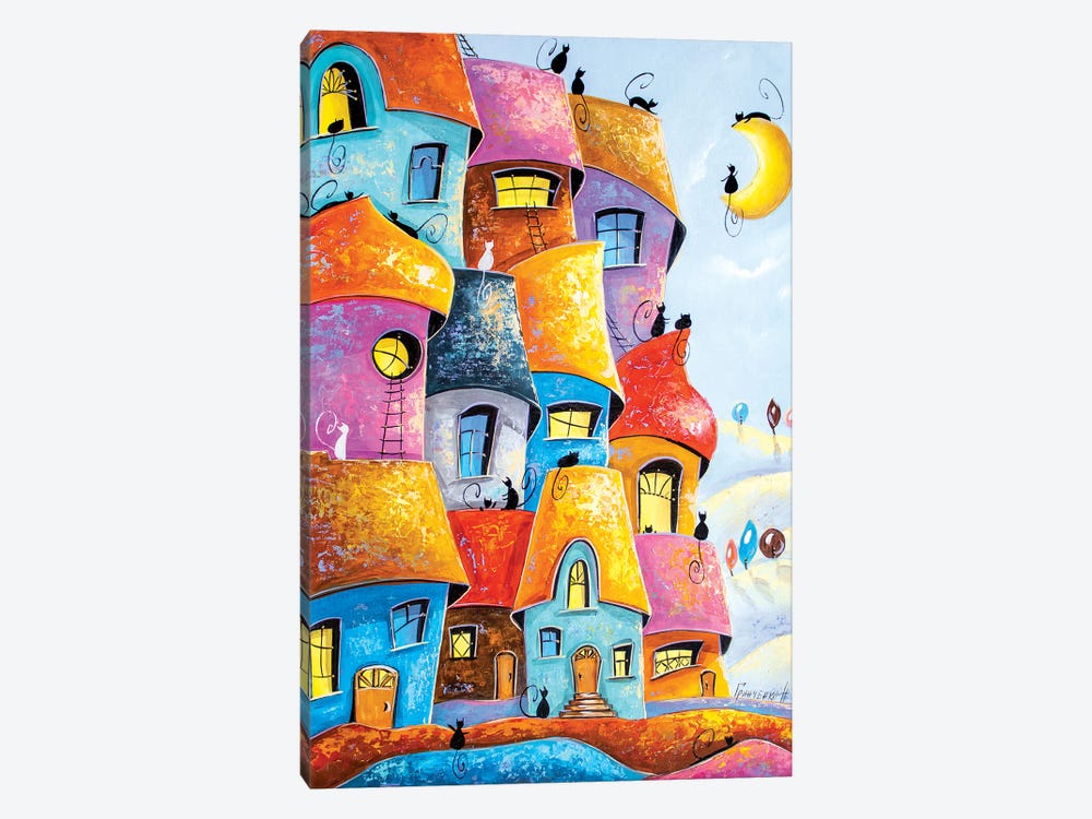 City of cats in the moonlight by Natalia Grinchenko 1-piece Canvas Print