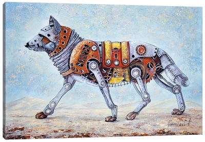 Mechanical Wolf Canvas Art Print - Whimsical Steampunk