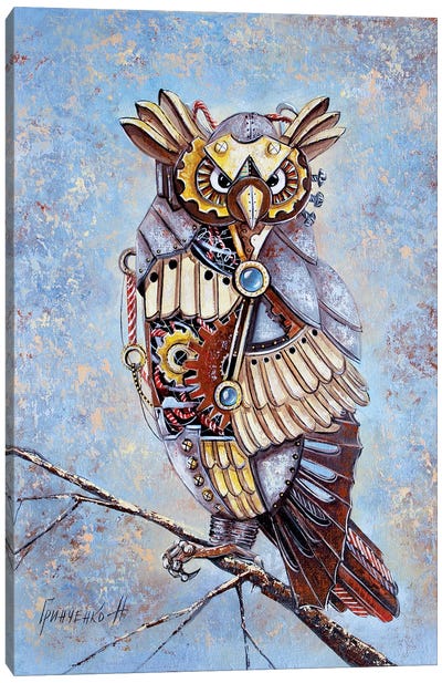 Mechanical Owl Canvas Art Print - Whimsical Steampunk