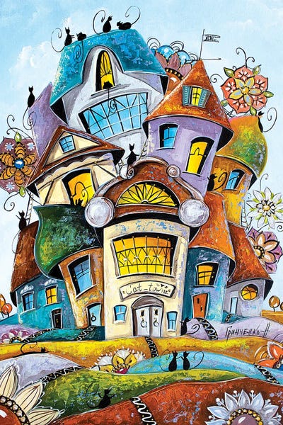 Flower City Of Cats by Natalia Grinchenko art print